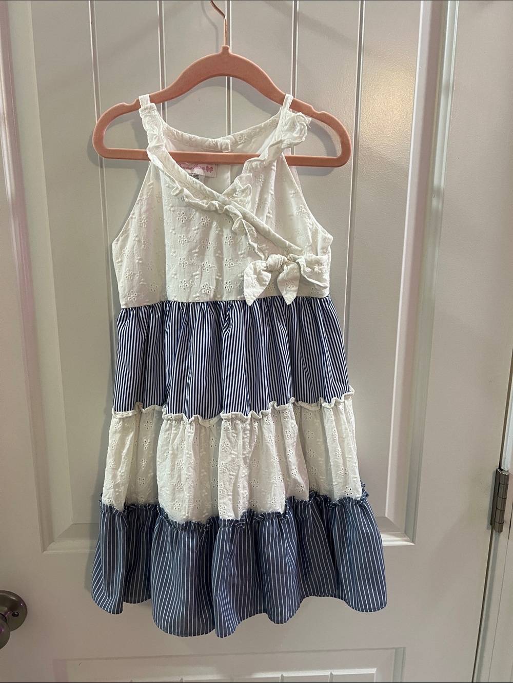 Bonnie Jean Blue & White Tiered Eyelet Sundress